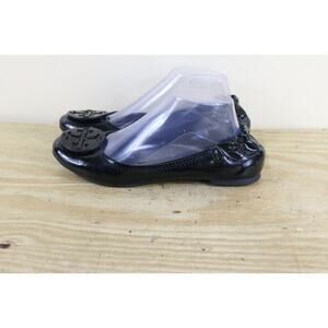 Tory Burch Shoes Women 8.5M Reva Black Patent Leather Black Logo Ballet Flats